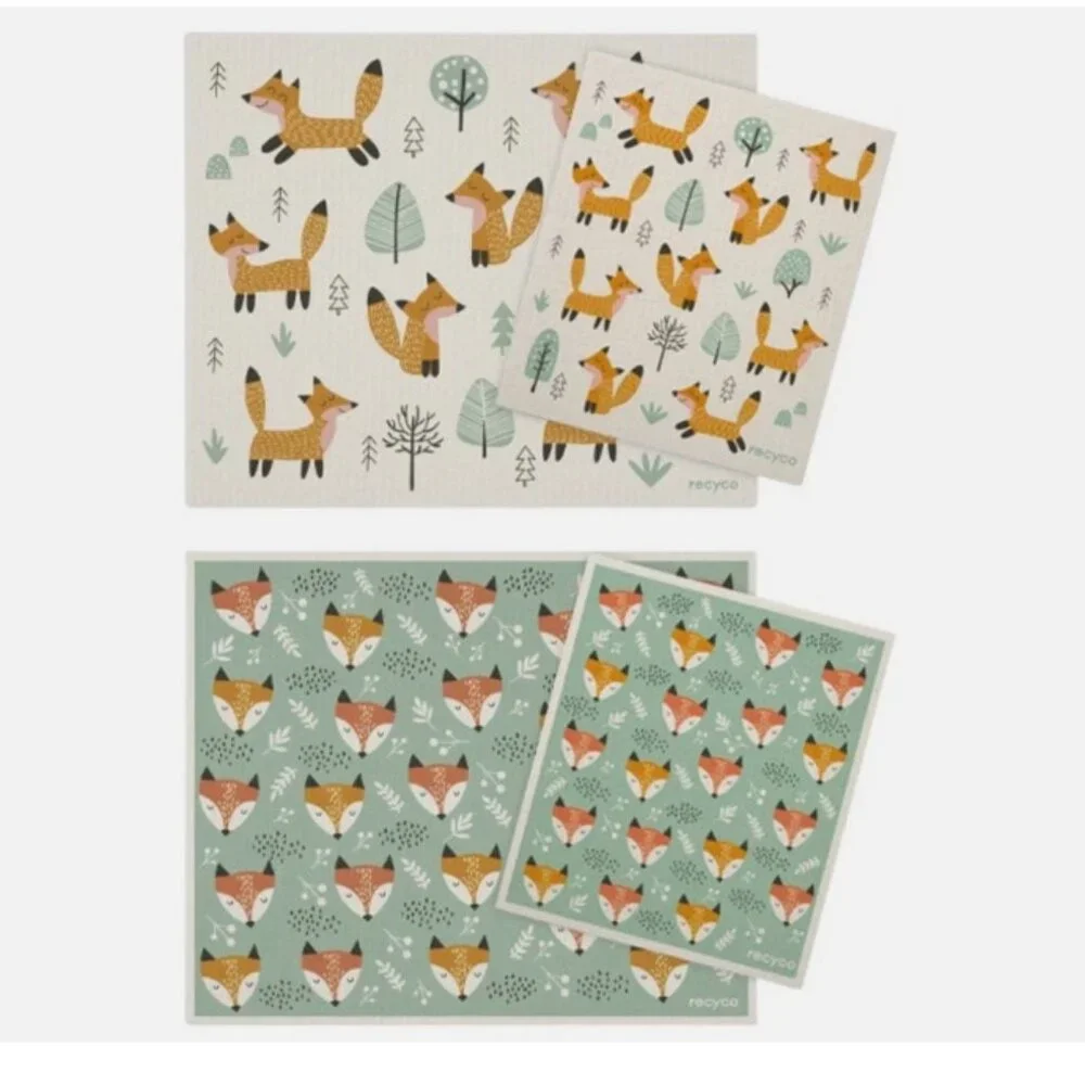 Swedish Dishcloth 12-piece Set Foxes with Trees